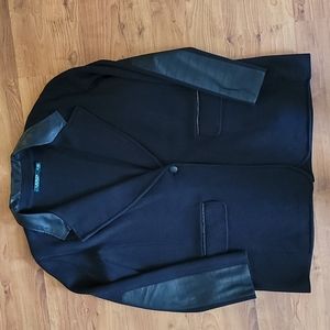 Lauren Ralph Lauren black knit blazer with faux leather accents, womans size 2X